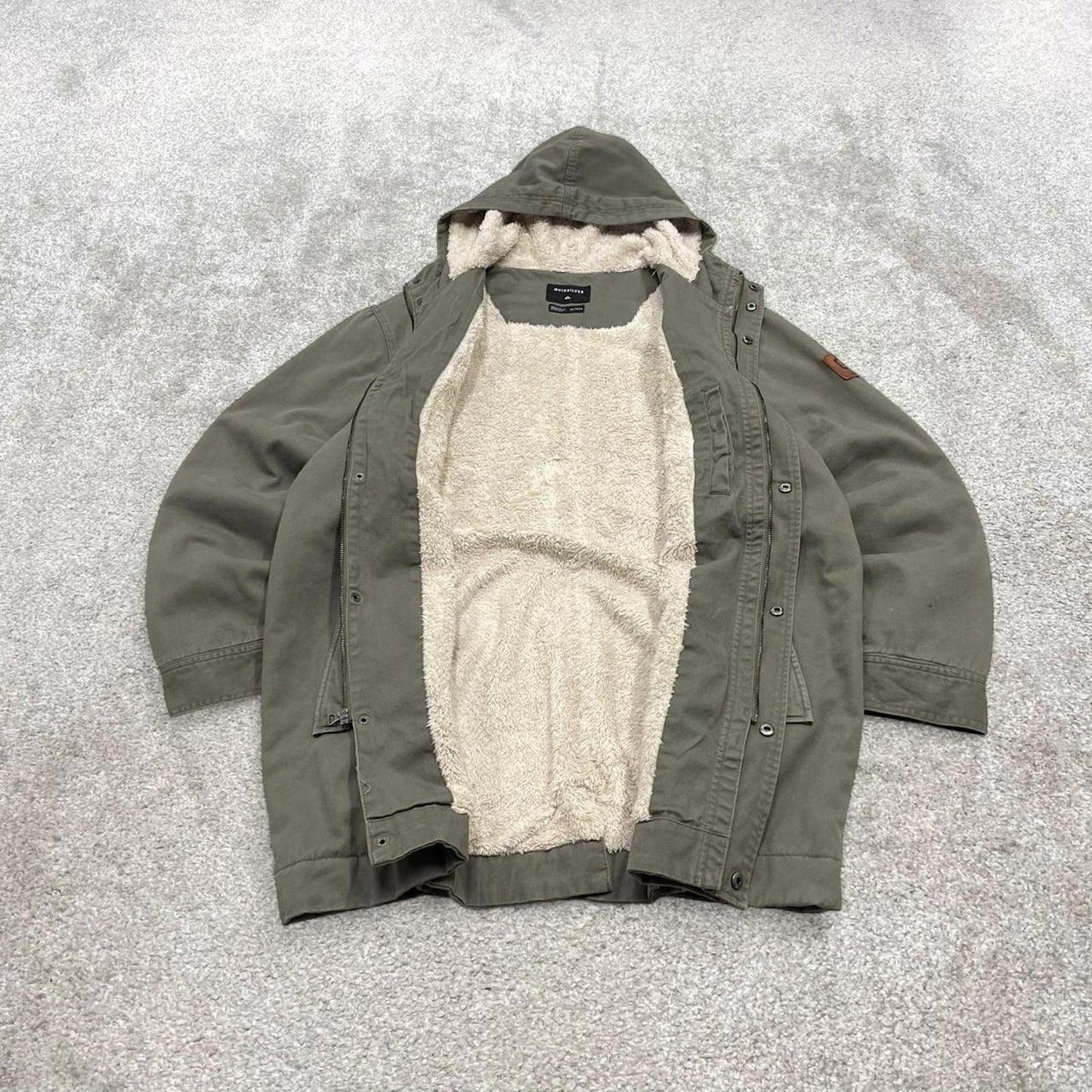 00s Quiksilver technical parka jacket XL men's green y2k style hooded Sherpa lined coat