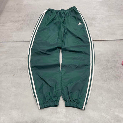 Green Adidas Team trackies M y2k style sportswear track pants embroidered logo side stripe design