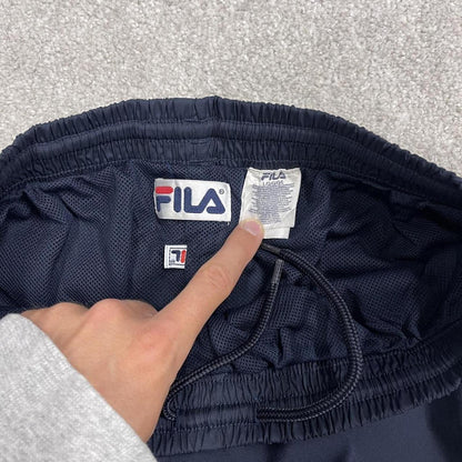 Y2K FILA tracksuit bottoms navy Loose embroidered lined side stripe track pants