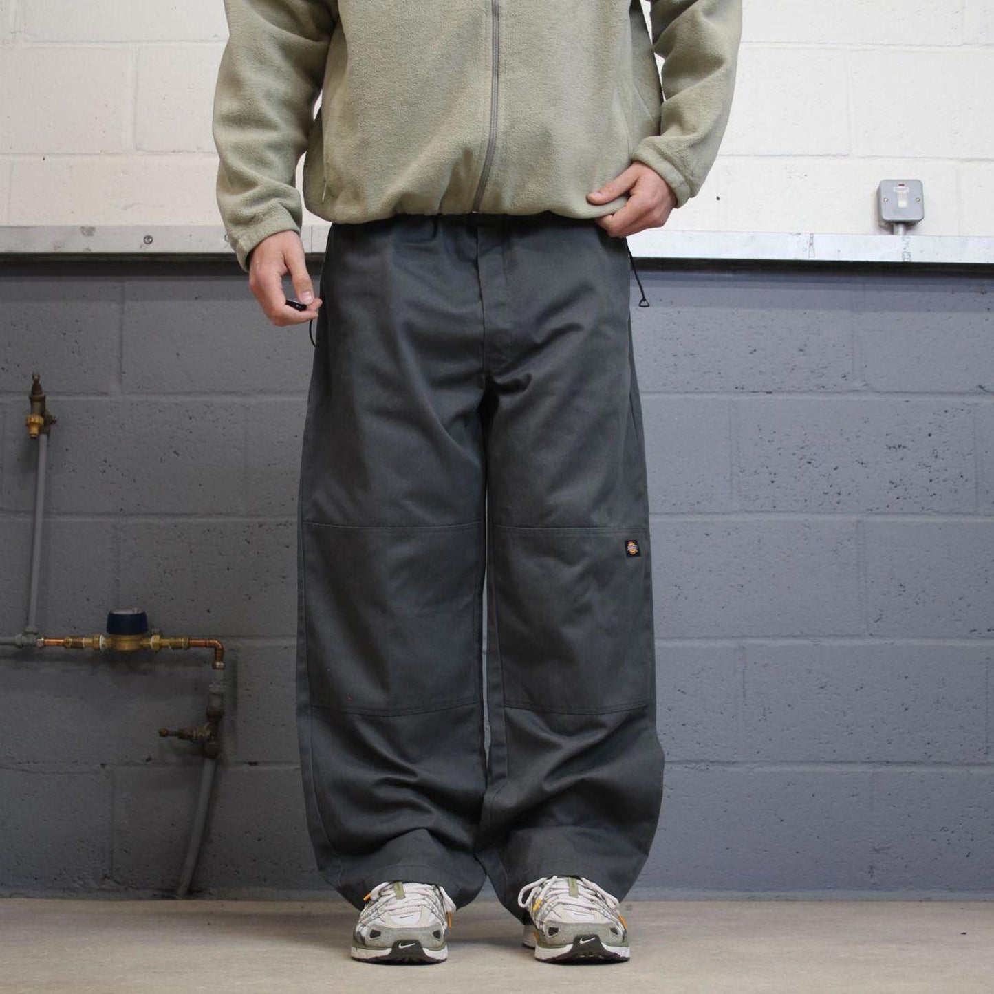 Y2k baggy fit Dickies double knee work pants grey Loose wide-leg chino style skate trousers