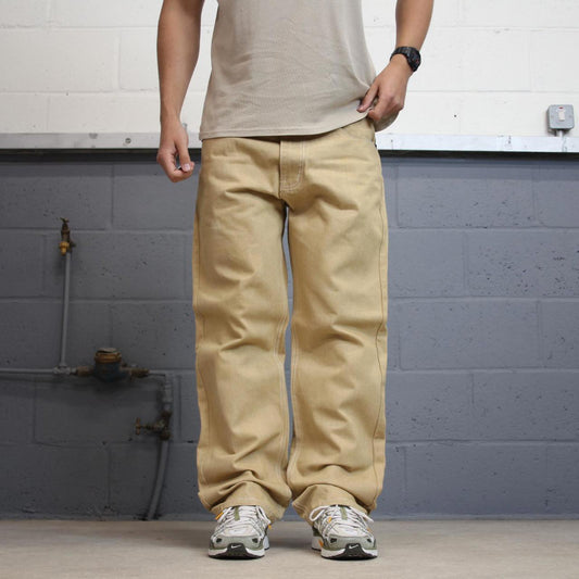 Y2K Hip Hop jeans Tan Fivez W36 L32 Denim skate pants rear pocket designs