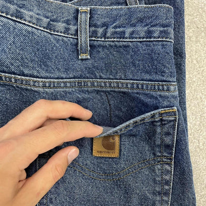 Carhartt denim shorts y2k faded blue Loose checkered lining skater style work jorts