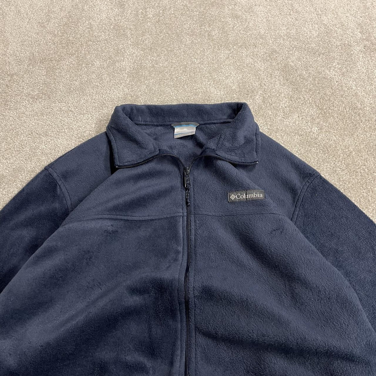 Y2K Columbia technical fleece embroidered navy Full zip up boxy fit toggle adjustable waist fleece