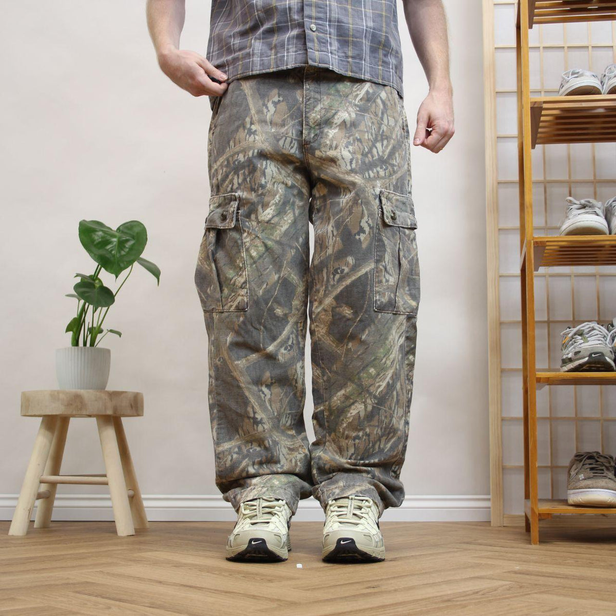 Vintage mossy oak camo cargo pants Loose straight leg camouflage utility combat trousers