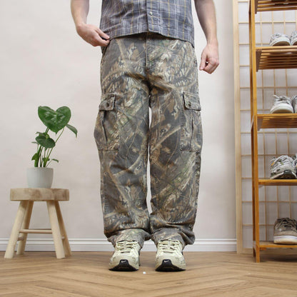 Vintage mossy oak camo cargo pants Loose straight leg camouflage utility combat trousers