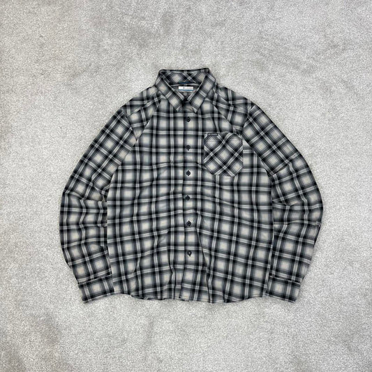Grey checkered Columbia technical shirt Medium men's long sleeve button up autumn y2k style