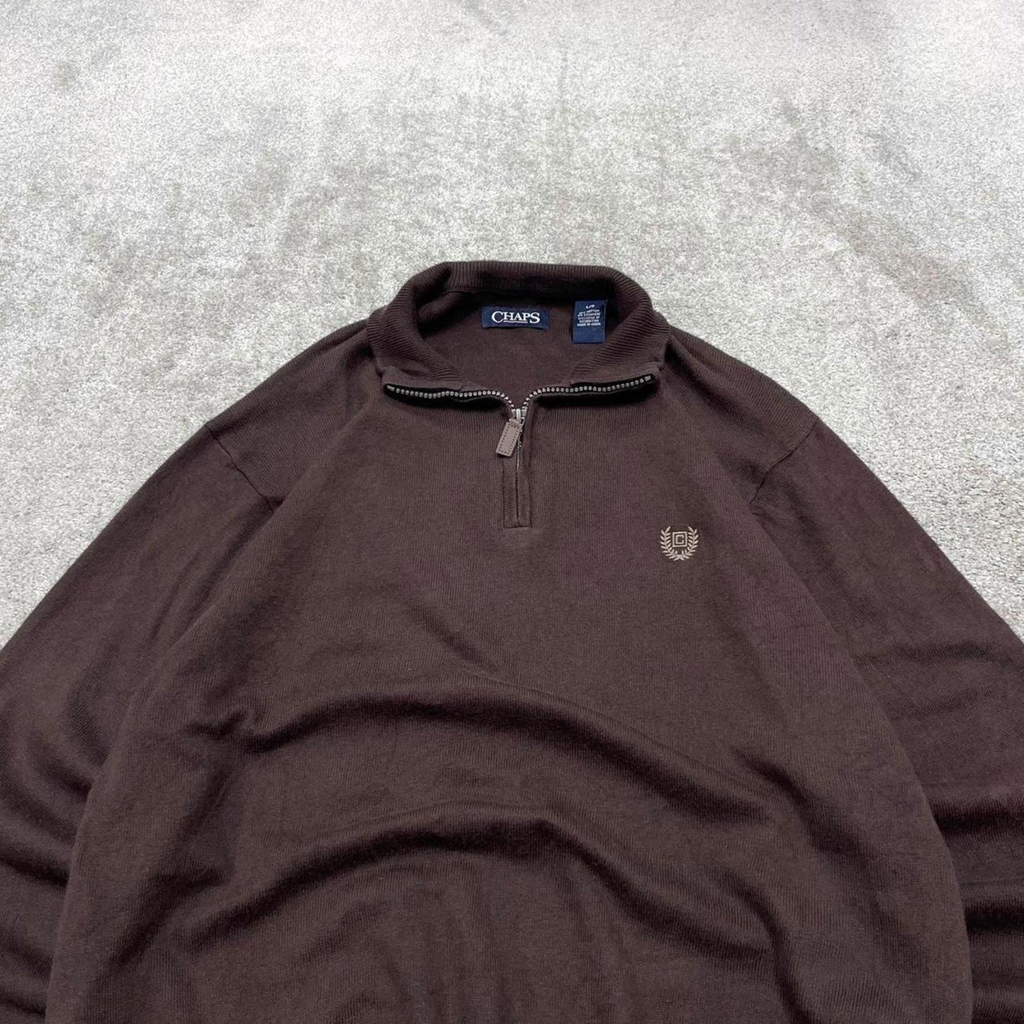 CHAPS knit quarter zip sweater jumper pull over large men's brown knitted y2k 00s style