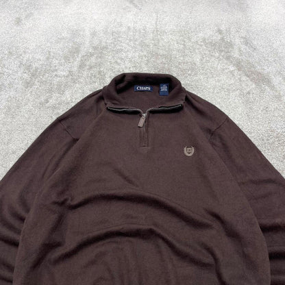 CHAPS knit quarter zip sweater jumper pull over large men's brown knitted y2k 00s style