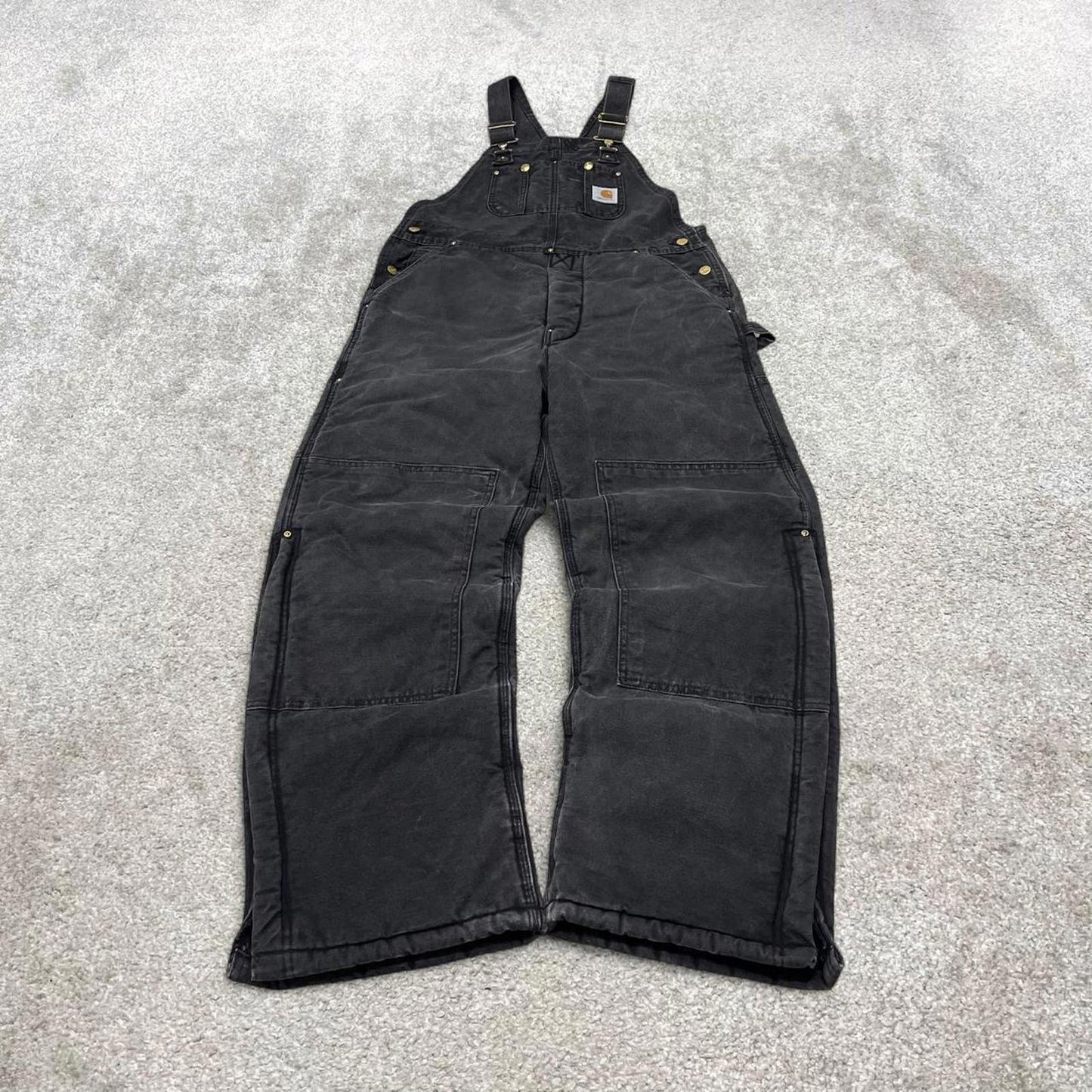 Black Carhartt dungarees W34L30 mens quilt lined canvas overalls utility worker