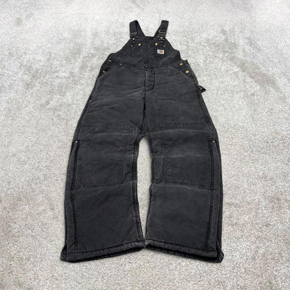 Black Carhartt dungarees W34L30 mens quilt lined canvas overalls utility worker