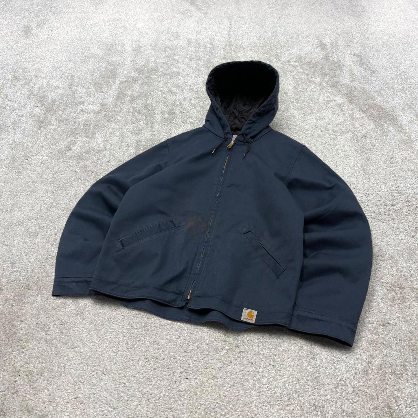 90s Carhartt hooded active jacket Medium navy bomber style American workwear coat