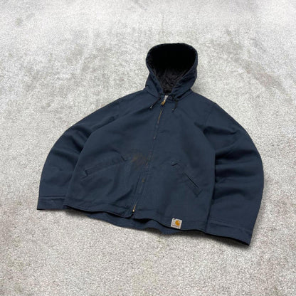 90s Carhartt hooded active jacket Medium navy bomber style American workwear coat