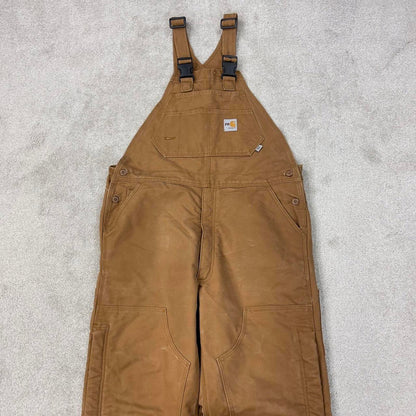 Tan Carhartt FR dungarees W42L36 padded canvas overalls 90s style fire resistant utility workwear