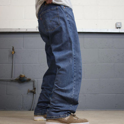 Levis 505 jeans y2k 90s style W38L30 red tab logo 5 pocket navy blue denim pants skater