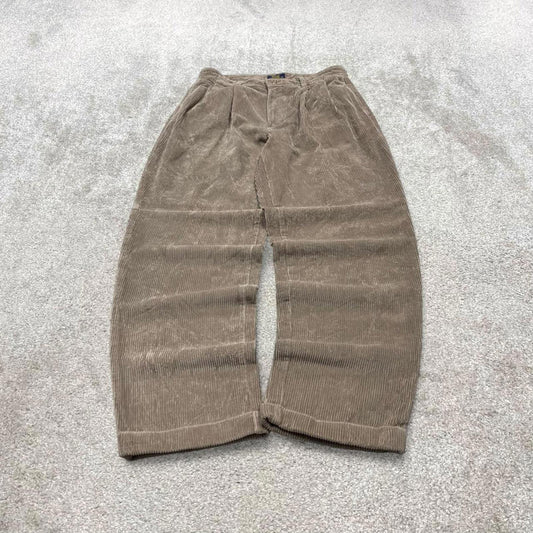 Vintage baggy pleated corduroy pants beige Club Room Wide wale chunky jumbo cord trousers