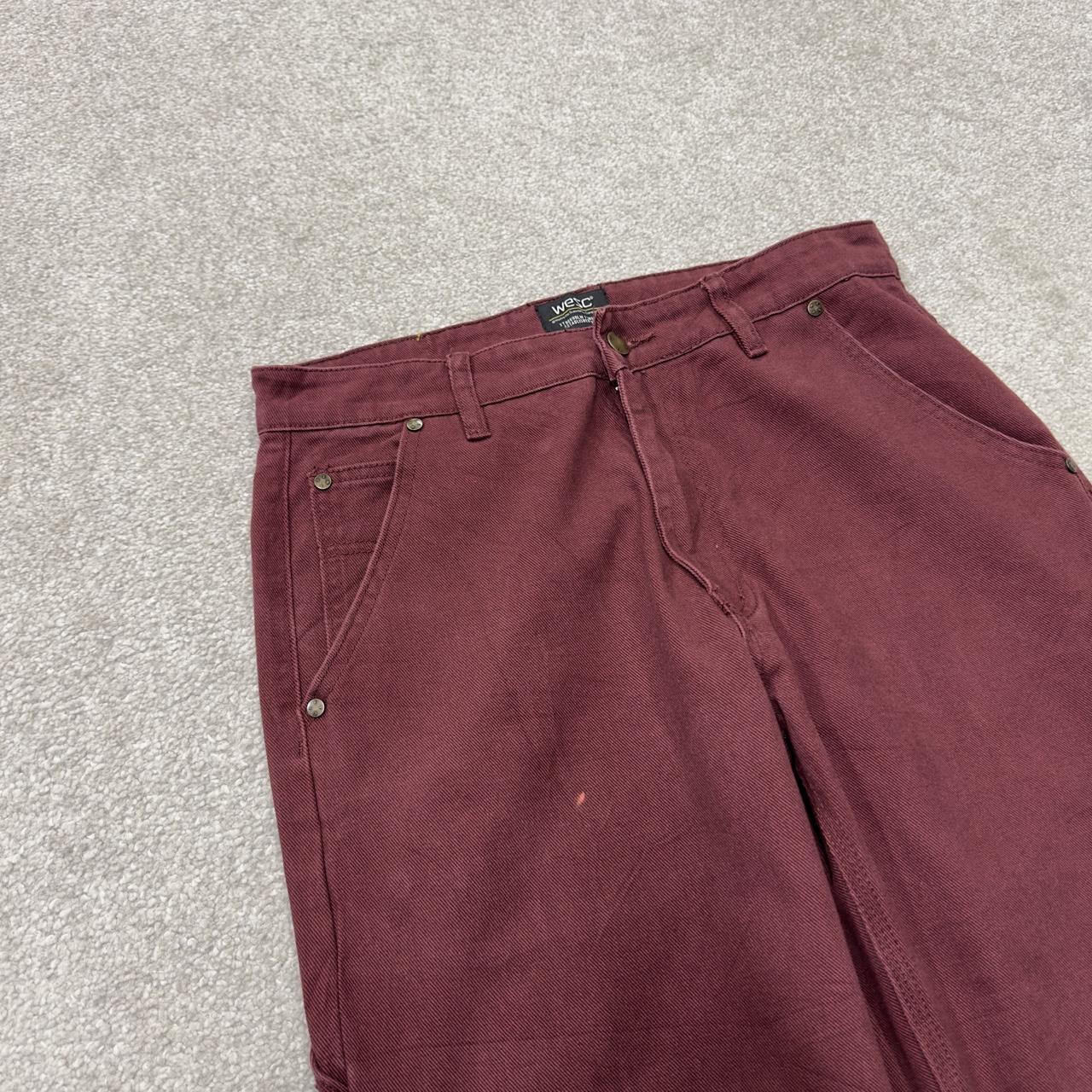 Y2K denim carpenter jeans wesc maroon straight leg skater style utility workwear trousers