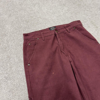 Y2K denim carpenter jeans wesc maroon straight leg skater style utility workwear trousers
