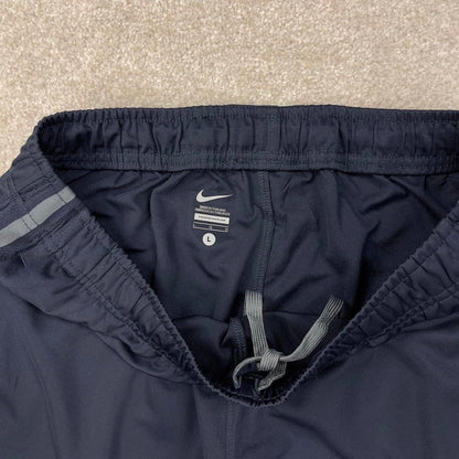 Baggy Nike Trackies Large Navy y2k 00s style loose wide leg joggers embroidered logo side stripe