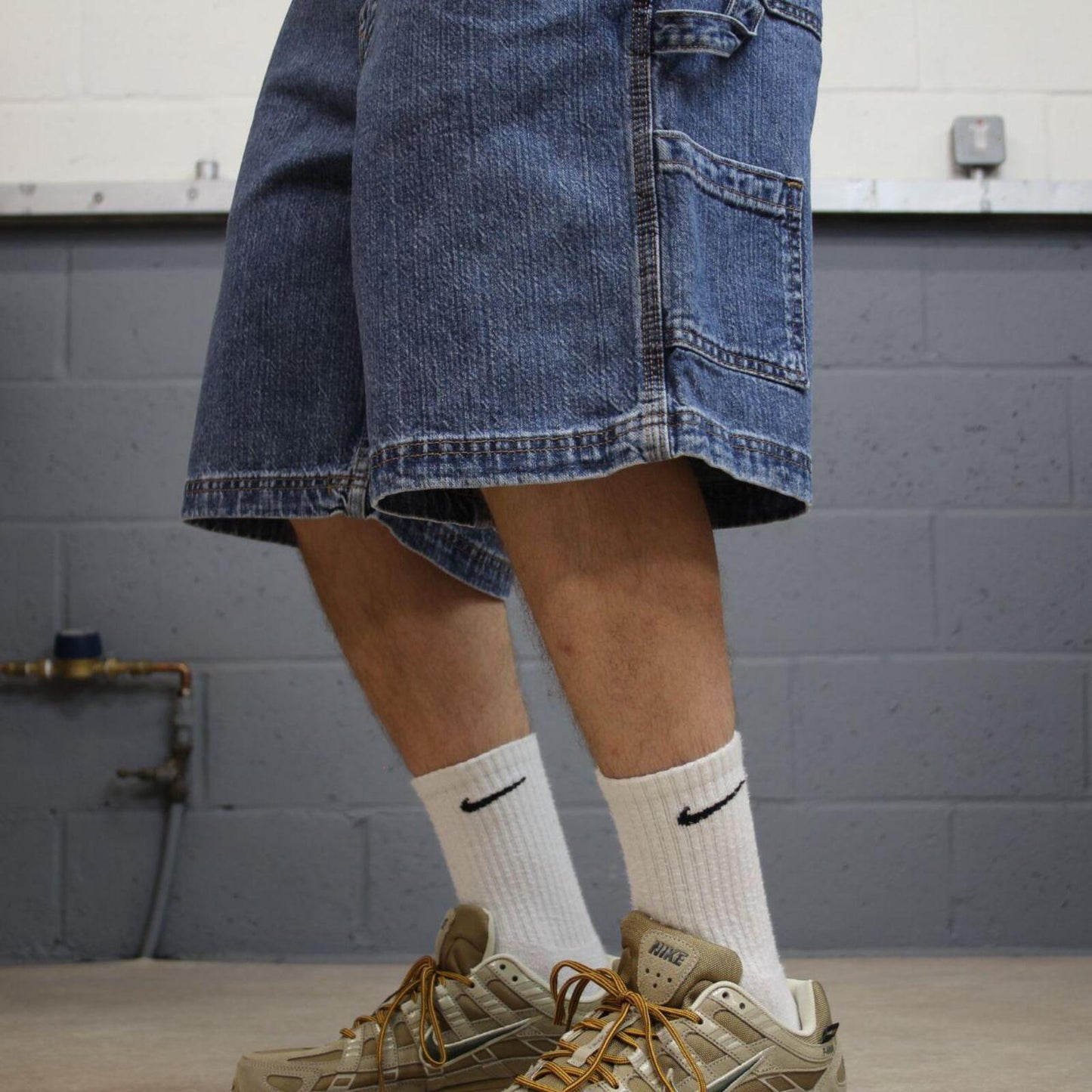 Denim carpenter shorts cargo loose blue Faded Glory skater style surf jorts
