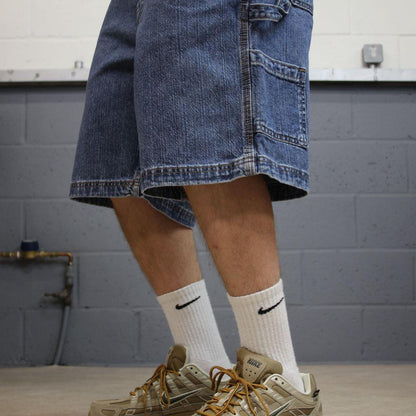 Denim carpenter shorts cargo loose blue Faded Glory skater style surf jorts
