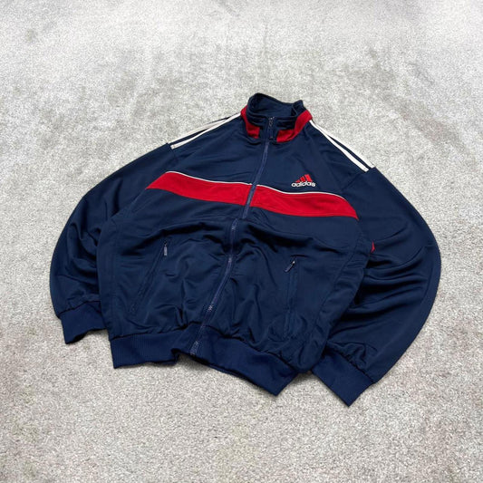 Y2k 00s Adidas track jacket y2k style XL men's blue full zip track suit top embroidered technical