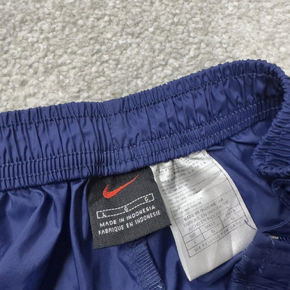 Y2K baggy Nike tracksuit bottoms navy Large drawstring swoosh logo full zip legs track pants