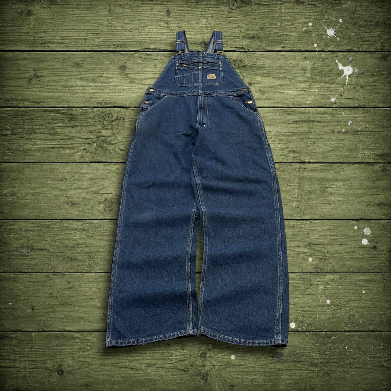 Carhartt denim dungarees y2k blue overalls Loose festival / skate wear bib & brace utility workwear