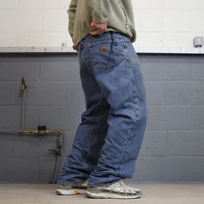 Vintage Y2K Carhartt jeans checkered lining blue Loose flannel skate style workwear pants