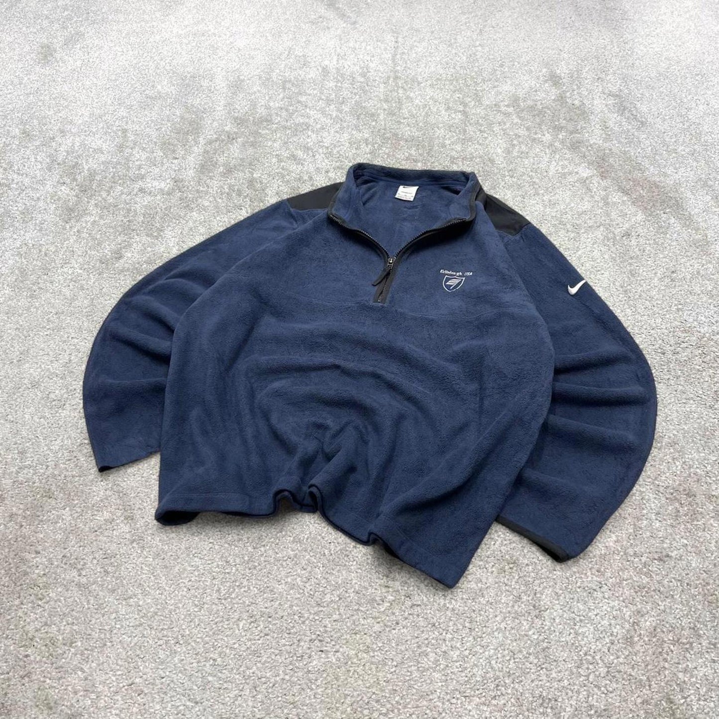 00s Nike technical fleece XL navy embroidered swoosh logo quarter zip pullover autumn y2k style