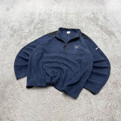 00s Nike technical fleece XL navy embroidered swoosh logo quarter zip pullover autumn y2k style