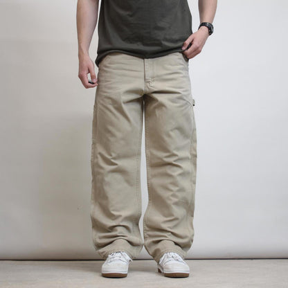 Mens Lee carpenter pants W36 L32 khaki loose skater style cargos patch logo
