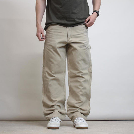 Mens Lee carpenter pants W36 L32 khaki loose skater style cargos patch logo