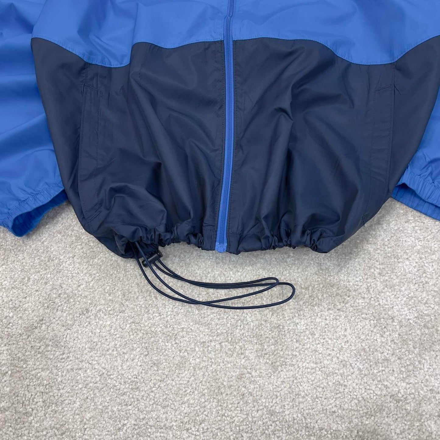 Blue Navy Columbia technical jacket M men's y2k style unlined hooded adjustable windbreaker autumn