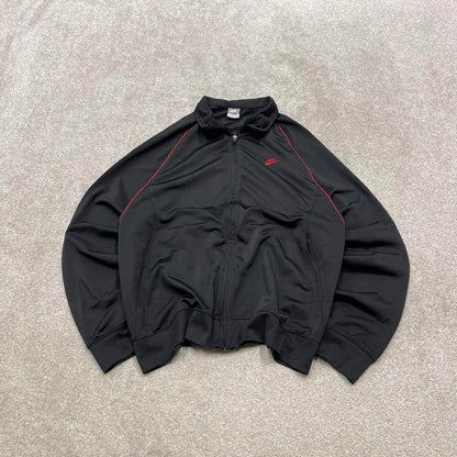 Y2k 00s Nike track jacket Large men's black full zip track suit top embroidered swoosh logo