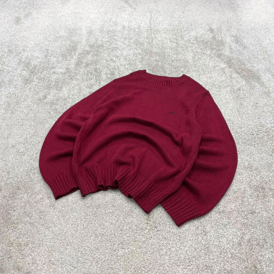 00s Nautica knit sweater jumper embroidered small men's red knitted pull over y2k 00s style