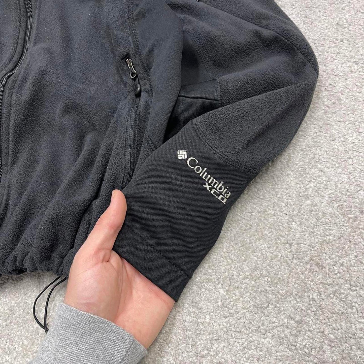 00s Columbia technical fleece XL women's black full zip up y2k style autumn adjustable waist