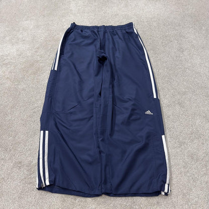 Y2K baggy Adidas tracksuit bottoms navy L Mesh lined side stripes embroidered logo track pants