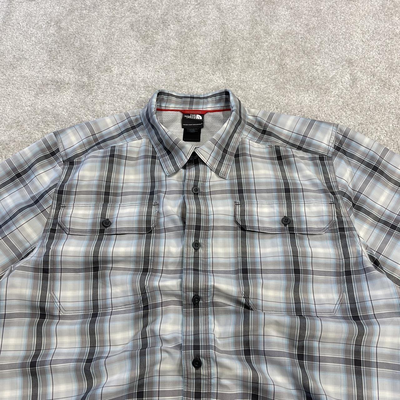 North face checkered short sleeve shirt blue grey TNF surf style check shirt style summer festival