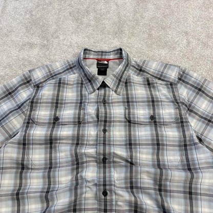 North face checkered short sleeve shirt blue grey TNF surf style check shirt style summer festival