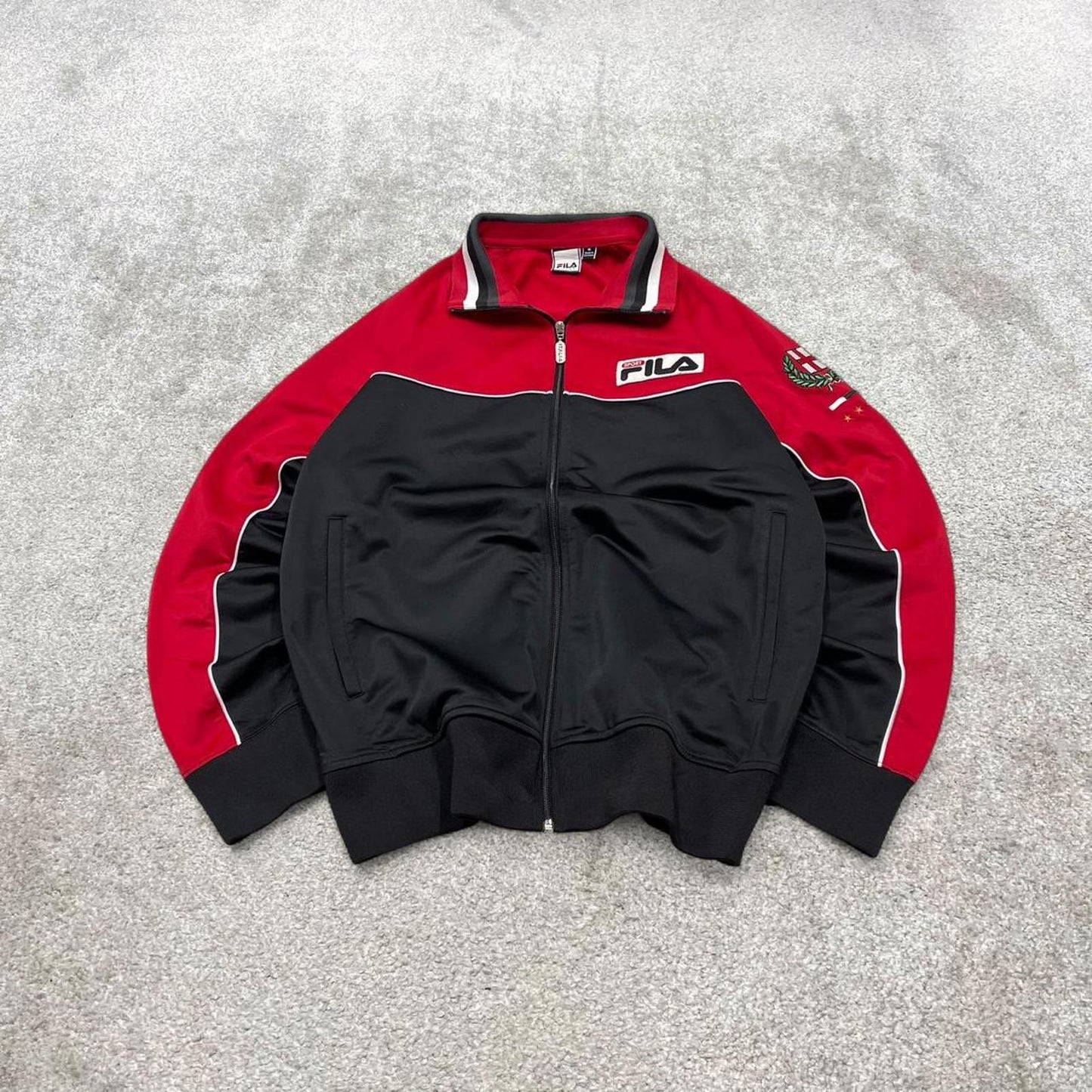 Y2k 00s Fila track jacket M men's red black Italia sports full zip track suit top embroidered
