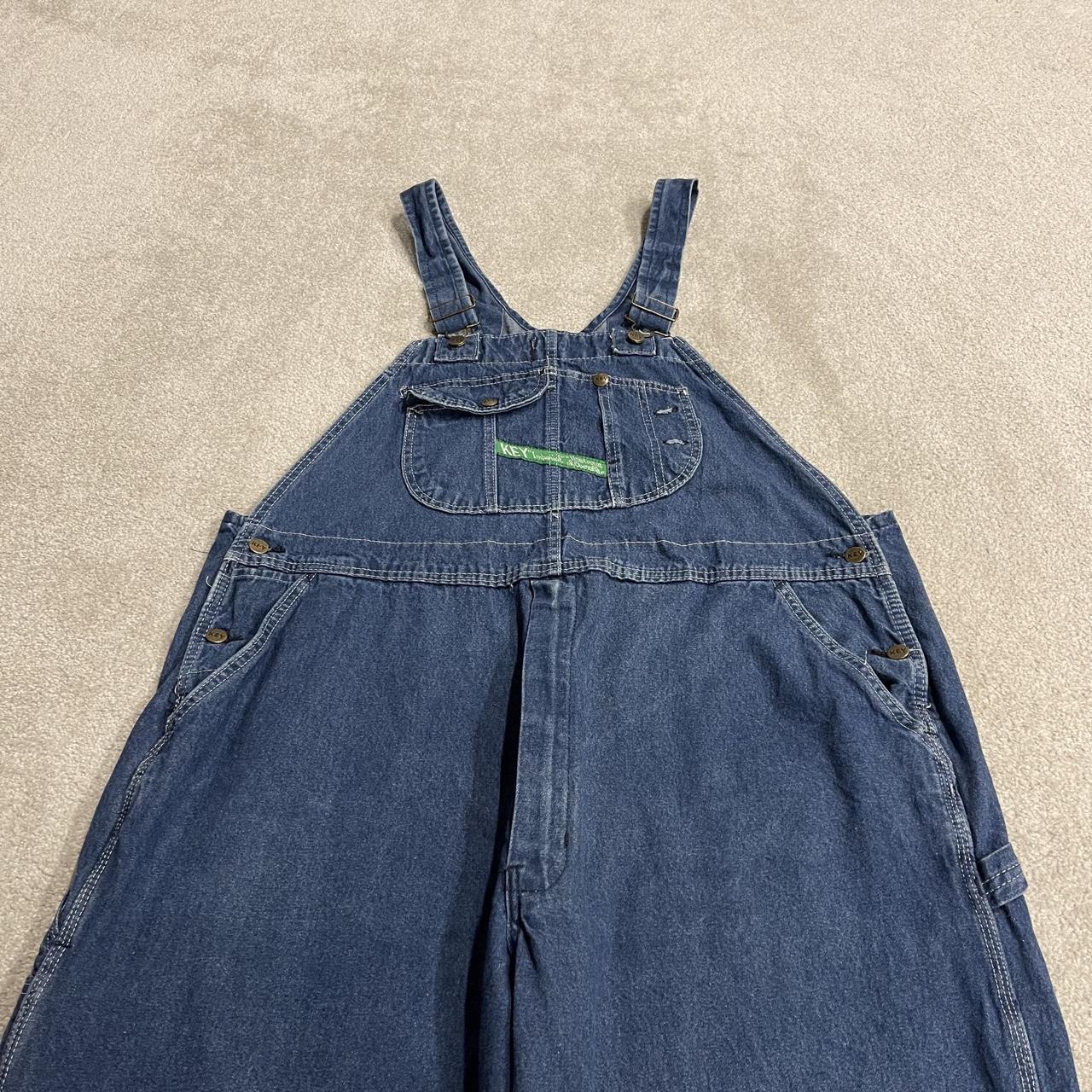 Vintage y2k denim dungarees loose fit blue Key workwear bib & brace overalls utility