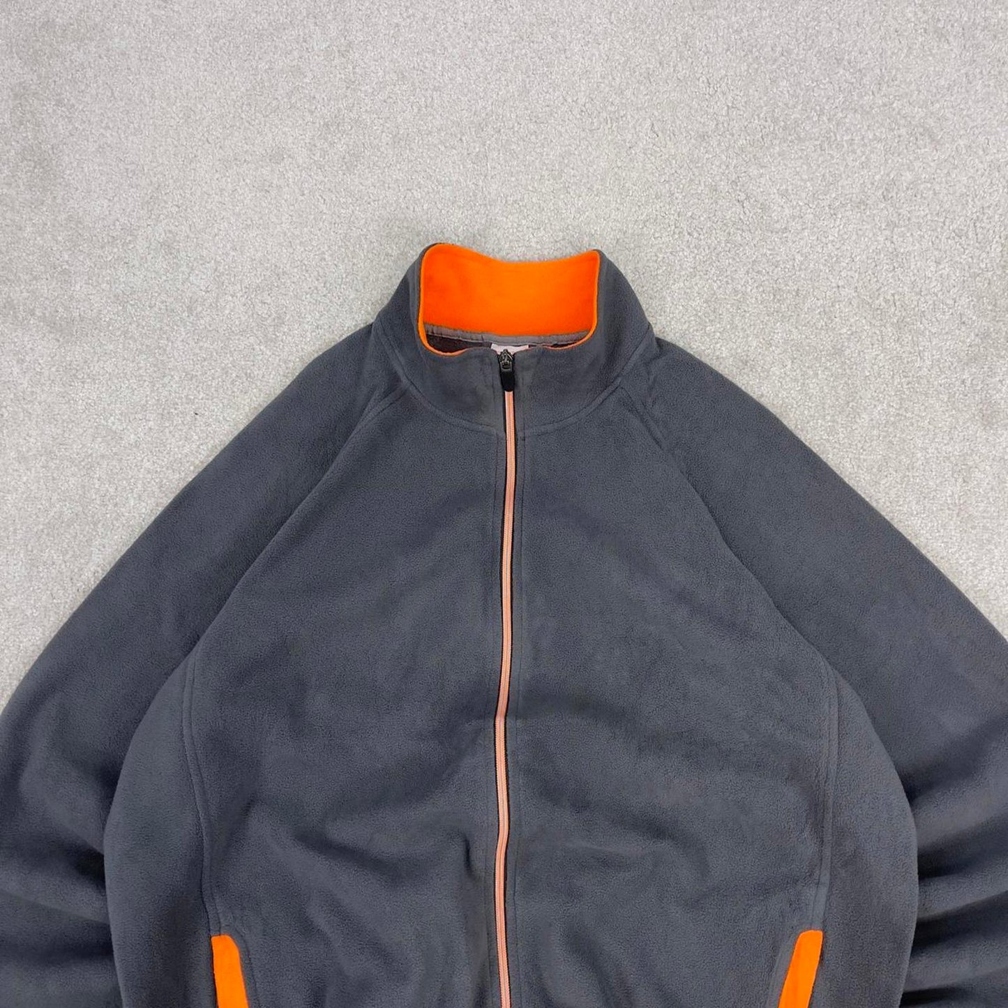 Y2K Starter technical fleece Large grey full zip embroidered logo adjustable waist autumn
