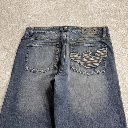 Y2K baggy embroidered jeans blue W36L33 Loose fit skater surf style pants