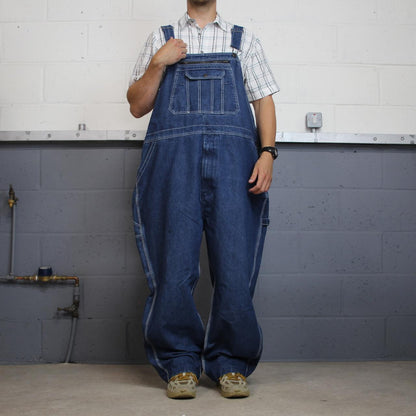 Vintage y2k denim dungarees loose leg blue Real Work workwear bib & brace overalls utility
