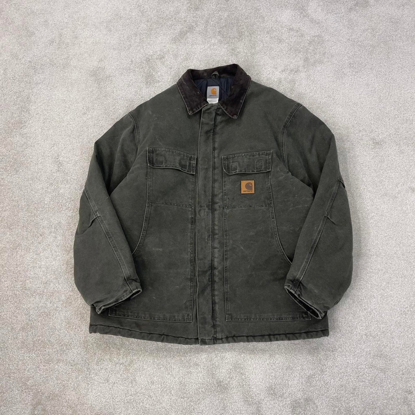 Vintage green Carhartt jacket XL canvas arctic quilt lined chore coat sandstone