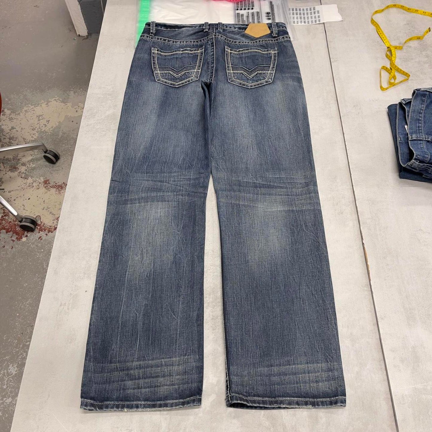 Mens Tin Haul embroidered jeans W38L34 y2k style stich detailing