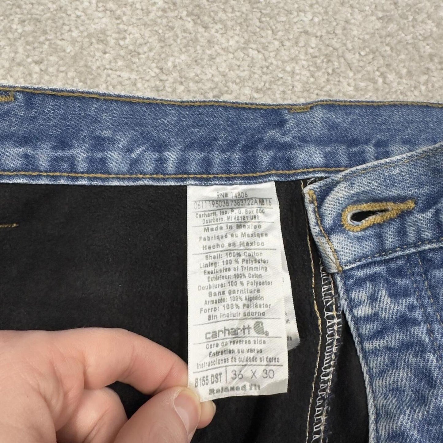 Carhartt work jeans relaxed fit blue Loose fleece lined denim skate style work pants