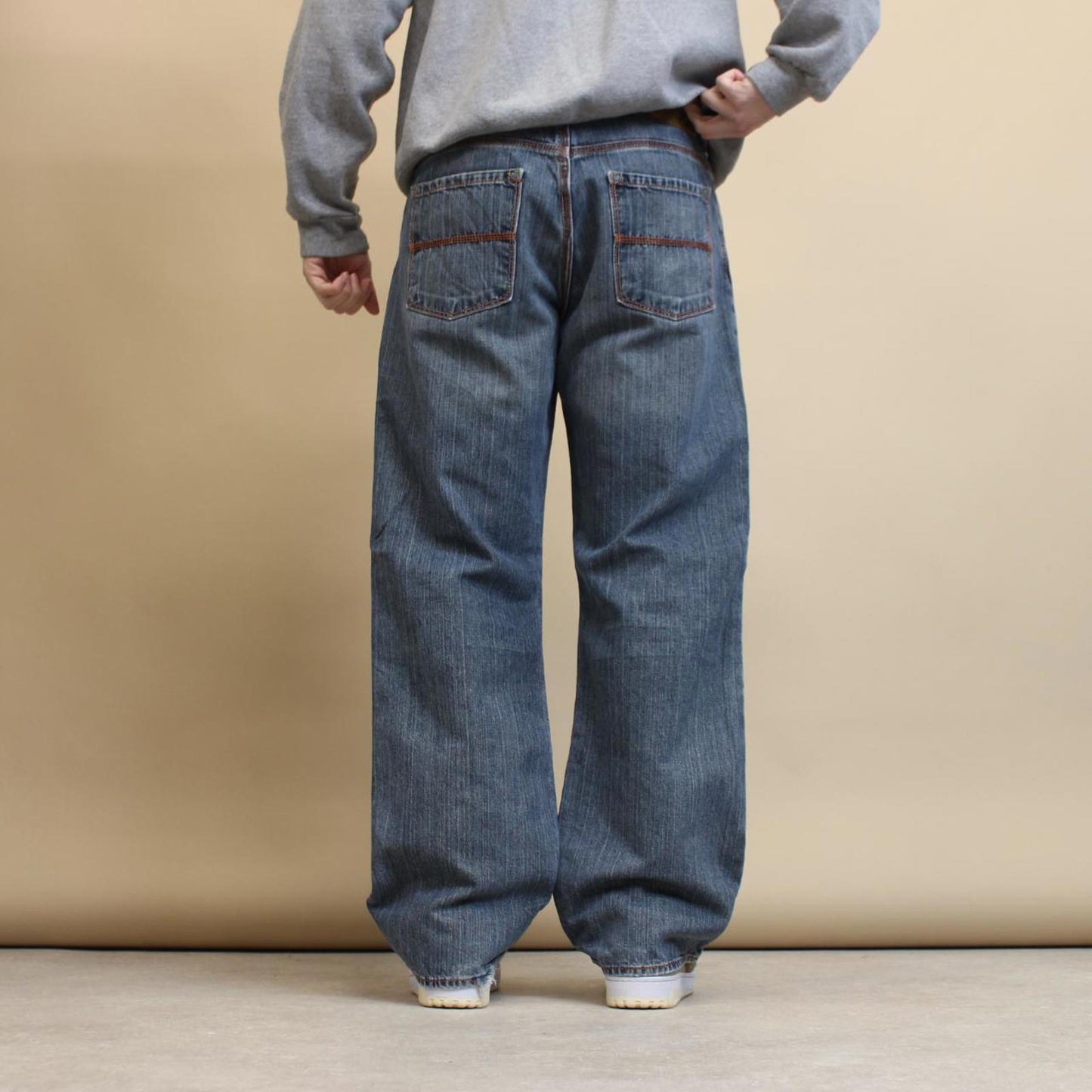 Blue X2 denim jeans W34L30 loose denim y2k skater jeans stitch design