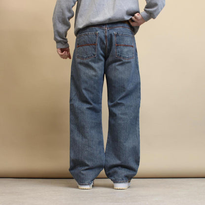 Blue X2 denim jeans W34L30 loose denim y2k skater jeans stitch design