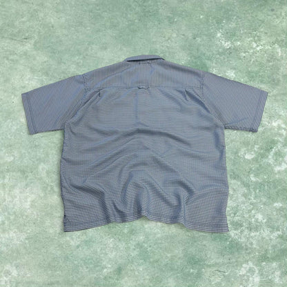North Face boxy checkered short sleeve shirt y2k blue TNF technical surf style check button summer